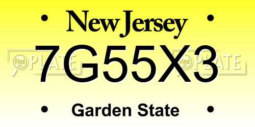 7G55X3 New Jersey License Plate