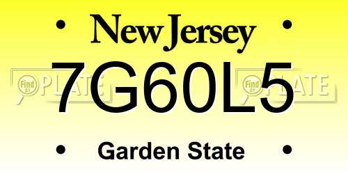 7G60L5 New Jersey License Plate