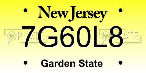 7G60L8 New Jersey License Plate
