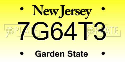 7G64T3 New Jersey License Plate