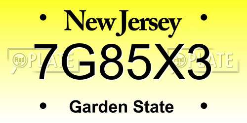 7G85X3 New Jersey License Plate