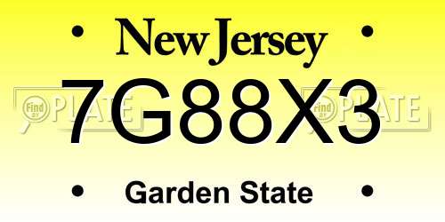 7G88X3 New Jersey License Plate
