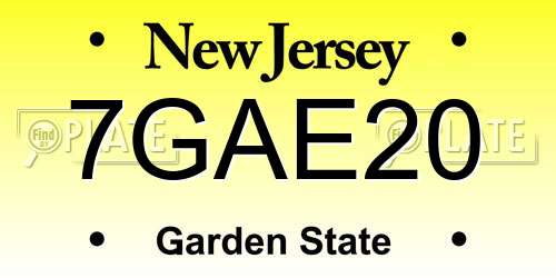 7GAE20 New Jersey License Plate