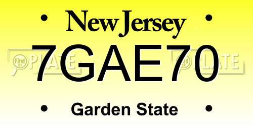 7GAE70 New Jersey License Plate