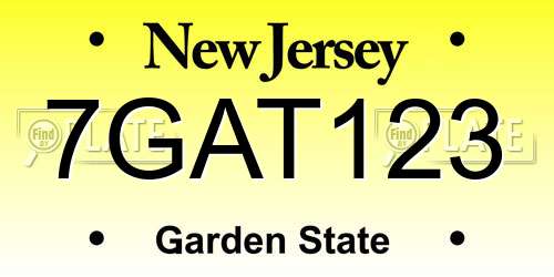 7GAT123 New Jersey License Plate
