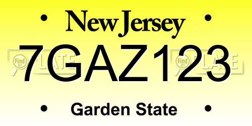 7GAZ123 New Jersey License Plate