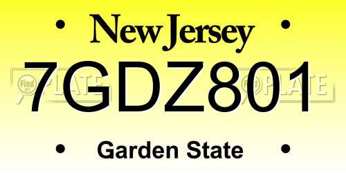 7GDZ801 New Jersey License Plate