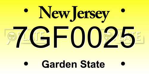 7GF0025 New Jersey License Plate