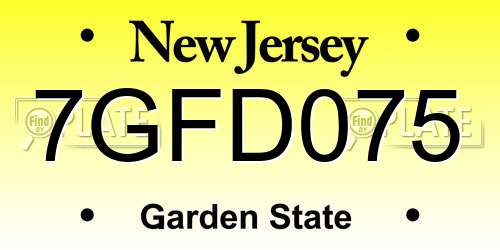 7GFD075 New Jersey License Plate