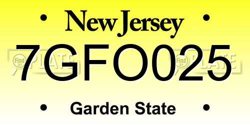 7GFO025 New Jersey License Plate