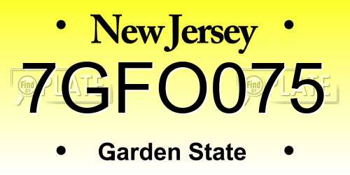 7GFO075 New Jersey License Plate
