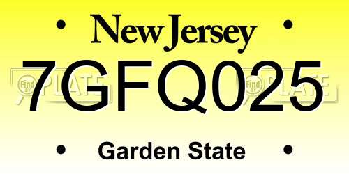 7GFQ025 New Jersey License Plate