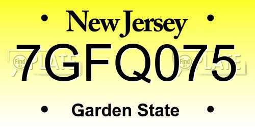 7GFQ075 New Jersey License Plate