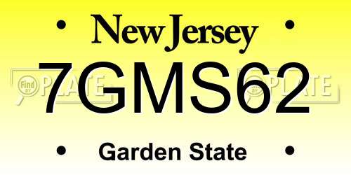 7GMS62 New Jersey License Plate