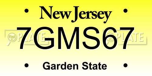 7GMS67 New Jersey License Plate