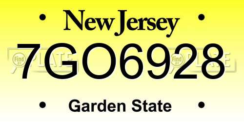 7GO6928 New Jersey License Plate