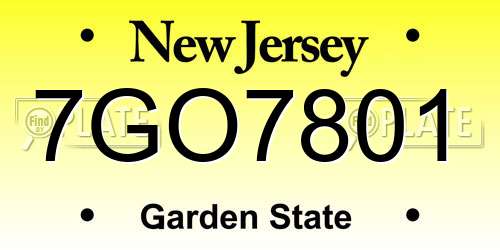 7GO7801 New Jersey License Plate