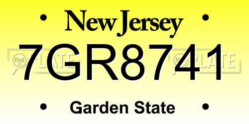 7GR8741 New Jersey License Plate