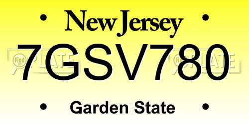 7GSV780 New Jersey License Plate