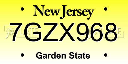7GZX968 New Jersey License Plate