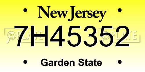 7H45352 New Jersey License Plate