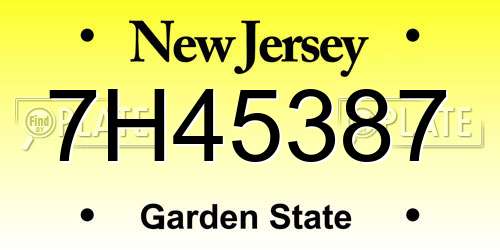 7H45387 New Jersey License Plate