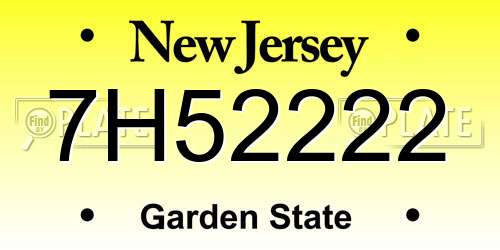 7H52222 New Jersey License Plate