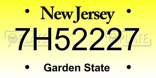 7H52227 New Jersey License Plate