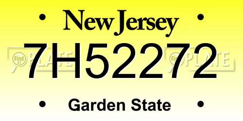 7H52272 New Jersey License Plate