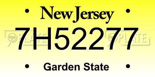 7H52277 New Jersey License Plate