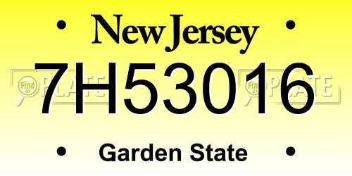 7H53016 New Jersey License Plate
