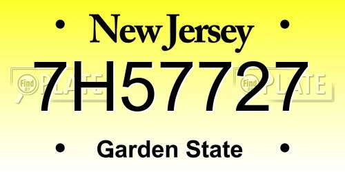 7H57727 New Jersey License Plate