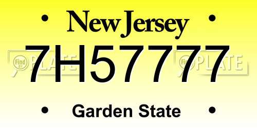 7H57777 New Jersey License Plate