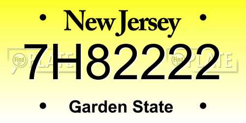 7H82222 New Jersey License Plate