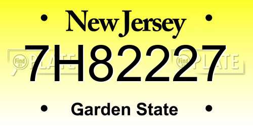 7H82227 New Jersey License Plate