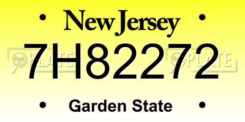 7H82272 New Jersey License Plate