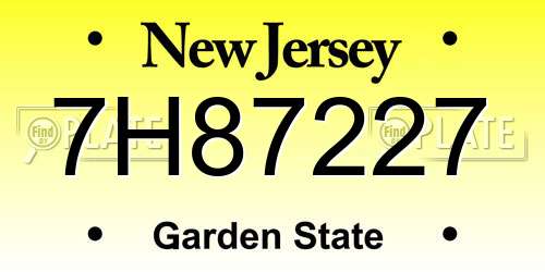 7H87227 New Jersey License Plate