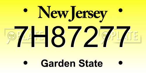 7H87277 New Jersey License Plate