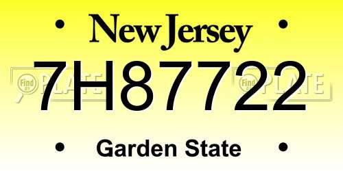 7H87722 New Jersey License Plate
