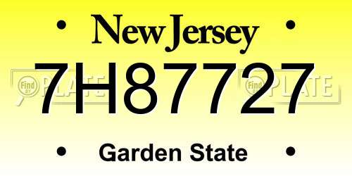 7H87727 New Jersey License Plate