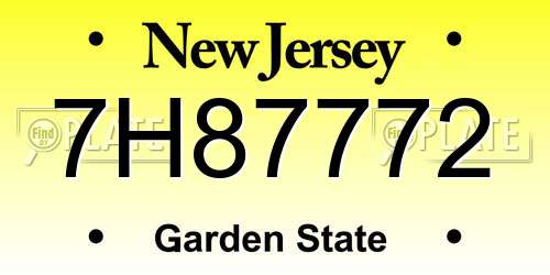 7H87772 New Jersey License Plate