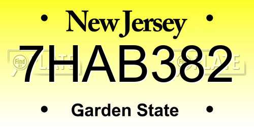 7HAB382 New Jersey License Plate
