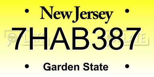 7HAB387 New Jersey License Plate