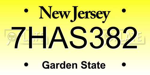7HAS382 New Jersey License Plate