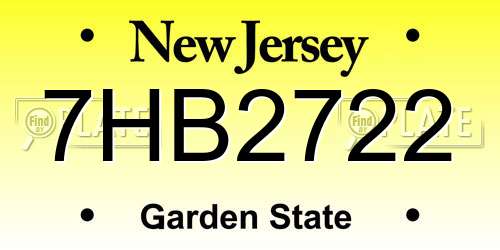 7HB2722 New Jersey License Plate