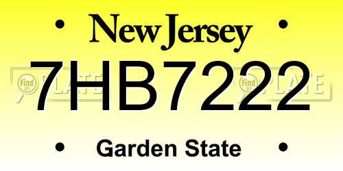 7HB7222 New Jersey License Plate