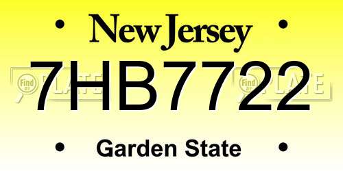 7HB7722 New Jersey License Plate
