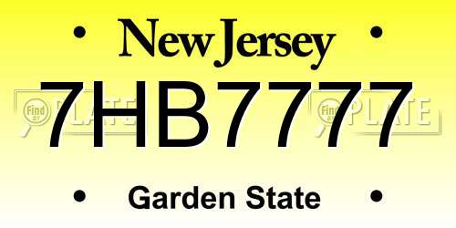 7HB7777 New Jersey License Plate