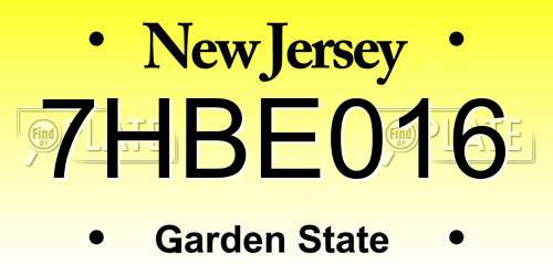 7HBE016 New Jersey License Plate
