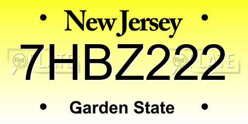7HBZ222 New Jersey License Plate